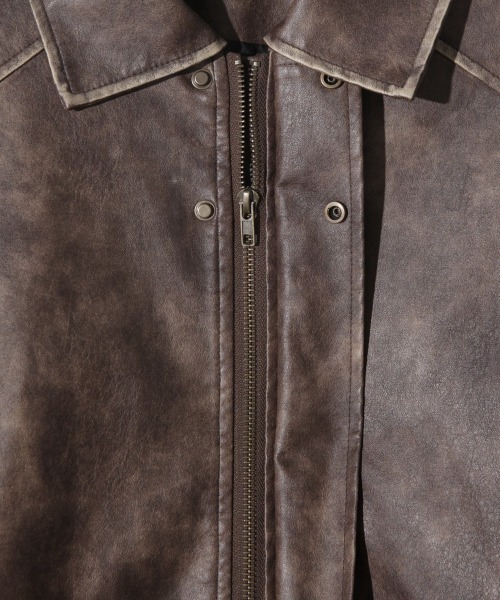 VIBGYOR（ヴィブジョー）の「【Korea Select】 ウォッシュドフェイクレザージャケット（CN）（ブルゾン・メンズ・ブラウン/ブラック・FREE）」の10枚目の写真