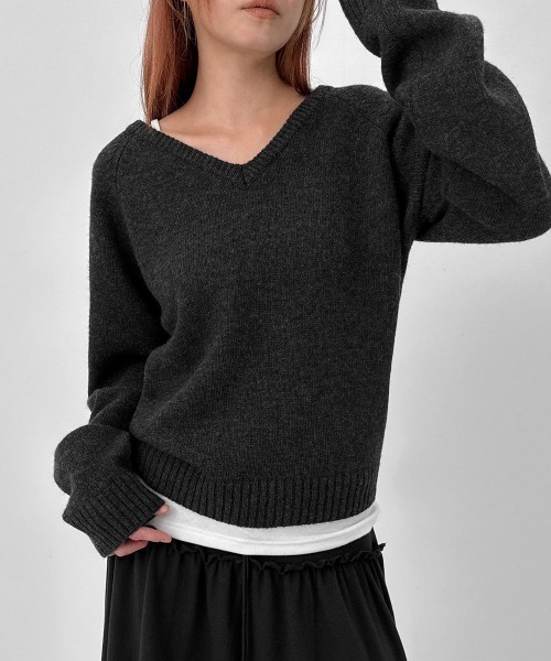 BLACKUP（ブラックアップ）の「[MADE] ステンヌルーズフィットVネックウール混ニット（ニット/セーター・レディース・チャコール/グレイッシュベージュ/カーキ・FREE）」の16枚目の写真