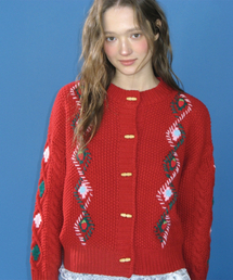 BERRY HANDMADE POINT FISHERMAN TOGGLE CARDIGAN RED