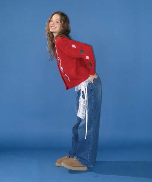 RONRON(ロンロン)の「BERRY HANDMADE POINT FISHERMAN TOGGLE CARDIGAN RED(カーディガン/ボレロ・レディース・その他・FREE)」の3枚目の写真