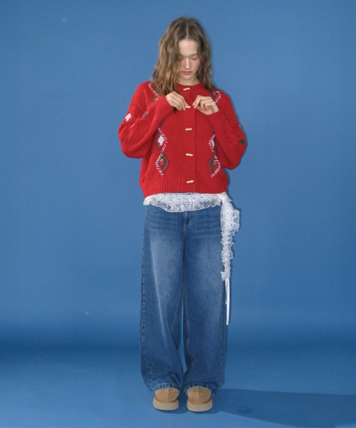 RONRON(ロンロン)の「BERRY HANDMADE POINT FISHERMAN TOGGLE CARDIGAN RED(カーディガン/ボレロ・レディース・その他・FREE)」の5枚目の写真