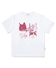 ピンクナティキャッツプリントオーバーサイズ半袖Tシャツホワイト