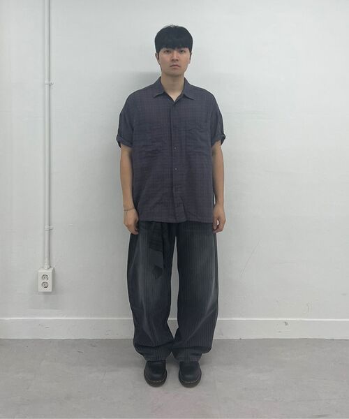 Millo Archive（ミロ アーカイブ）の「リンクルチェックロールアップハーフシャツ[ブラック]（シャツ/ブラウス・メンズ・その他・X-LARGE/MEDIUM/LARGE/SMALL）」の4枚目の写真