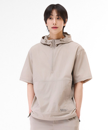 共用クールストレッチフード半袖アノラックTシャツ - ベージュ