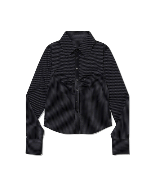 MOAA（モア）の「Stripe Gather Shirt (BLACK)（シャツ/ブラウス・レディース・その他・SMALL/MEDIUM）」の2枚目の写真