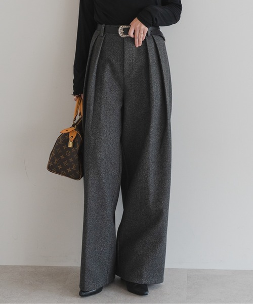 Bonjour Sagan（ボンジュールサガン）の「ウールタッチタックパンツ（その他パンツ・レディース・チャコールグレー/オートミール・FREE）」の3枚目の写真