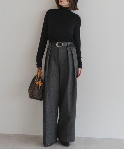 Bonjour Sagan（ボンジュールサガン）の「ウールタッチタックパンツ（その他パンツ・レディース・チャコールグレー/オートミール・FREE）」の4枚目の写真