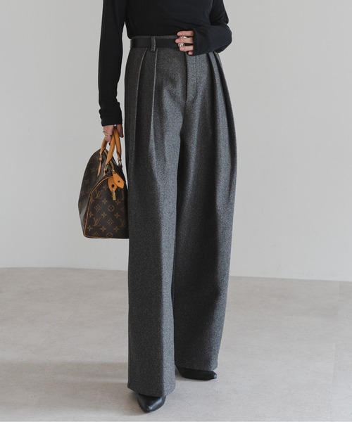 Bonjour Sagan（ボンジュールサガン）の「ウールタッチタックパンツ（その他パンツ・レディース・チャコールグレー/オートミール・FREE）」の5枚目の写真