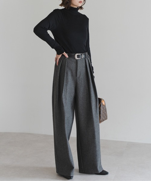 Bonjour Sagan（ボンジュールサガン）の「ウールタッチタックパンツ（その他パンツ・レディース・チャコールグレー/オートミール・FREE）」の7枚目の写真