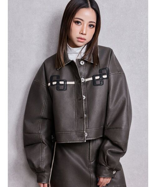GYDA(ジェイダ)の「GGラインFake Leatherブルゾン(ブルゾン・レディース・ブラウン/アイボリー・FREE)」の3枚目の写真
