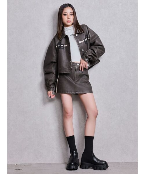 GYDA(ジェイダ)の「GGラインFake Leatherブルゾン(ブルゾン・レディース・ブラウン/アイボリー・FREE)」の6枚目の写真