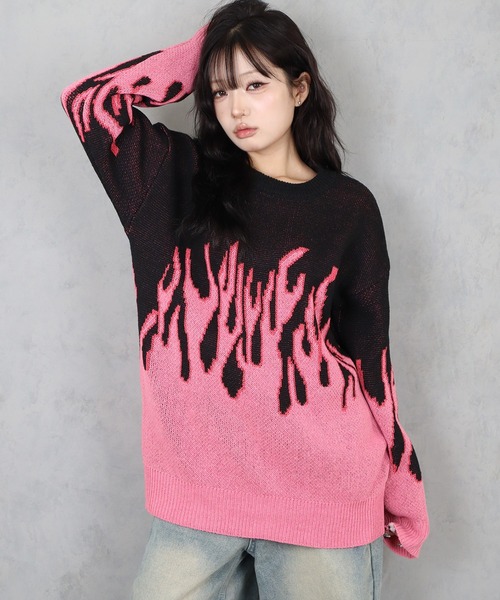 BARELY BLUE(ベアリーブルー)の「【 BARELY BLUE / ベアリーブルー 】 フレイム グラデーション ニット / UNISEX(ニット/セーター・メンズ・ピンク系/ブルー系・FREE)」の1枚目の写真