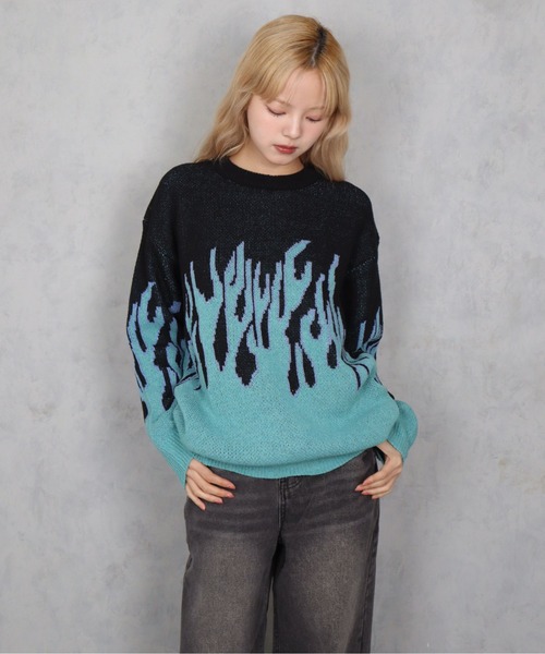 BARELY BLUE(ベアリーブルー)の「【 BARELY BLUE / ベアリーブルー 】 フレイム グラデーション ニット / UNISEX(ニット/セーター・メンズ・ピンク系/ブルー系・FREE)」の5枚目の写真
