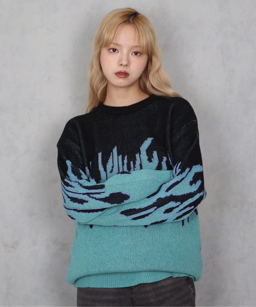 BARELY BLUE(ベアリーブルー)の「【 BARELY BLUE / ベアリーブルー 】 フレイム グラデーション ニット / UNISEX(ニット/セーター・メンズ・ピンク系/ブルー系・FREE)」の6枚目の写真