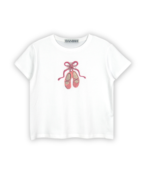 DAMISH（ダミシュ）の「バレエシューズリボンTシャツ_ホワイト（Tシャツ/カットソー・レディース・ホワイト・MEDIUM/SMALL）」の7枚目の写真