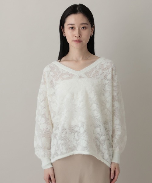 A part by(アパートバイ)の「フラワージャガードシアーニット(ニット/セーター・レディース・オフホワイト/グレー系その他2/ブラック・FREE)」の5枚目の写真