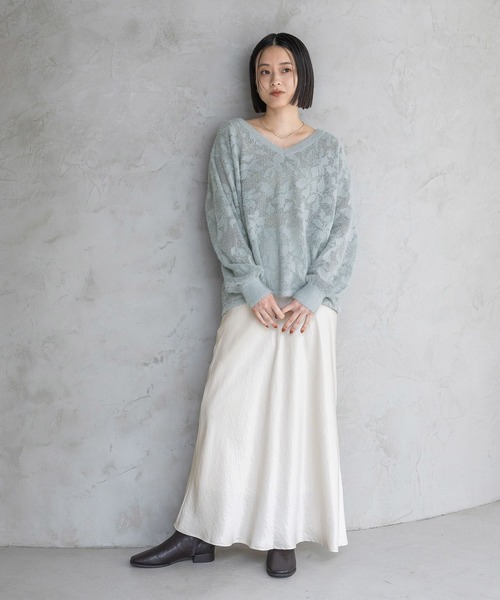 A part by(アパートバイ)の「フラワージャガードシアーニット(ニット/セーター・レディース・オフホワイト/グレー系その他2/ブラック・FREE)」の13枚目の写真