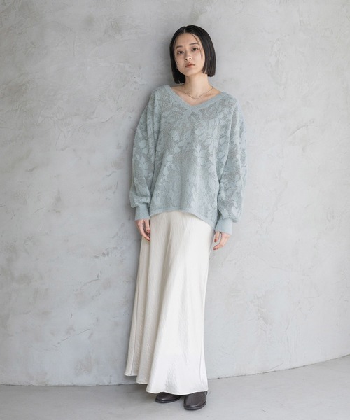 A part by(アパートバイ)の「フラワージャガードシアーニット(ニット/セーター・レディース・オフホワイト/グレー系その他2/ブラック・FREE)」の14枚目の写真