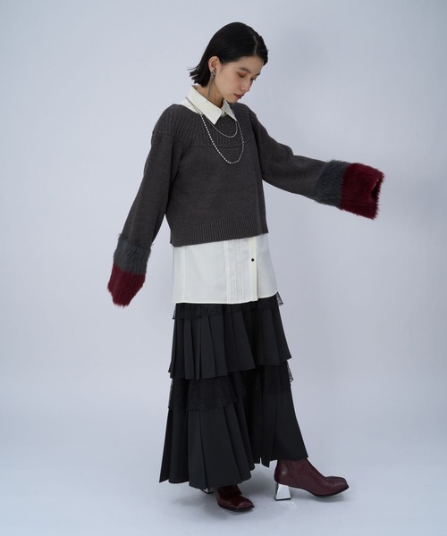 HARE（ハレ）の「フリルプリーツティアードスカート(HARE)（スカート・レディース・レッド/ブラック/ブルー・FREE）」の4枚目の写真