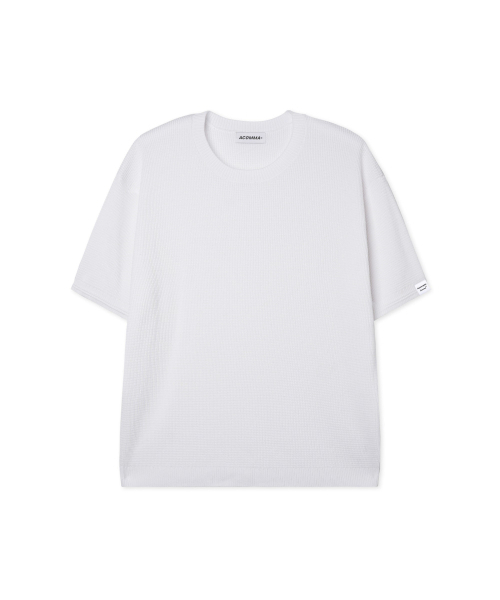 APOSTROPHE COMMA(アポストロフィコンマ)の「リバーシブルラベルワッフル半袖ニットTシャツ_ホワイト(ニット/セーター・メンズ・その他・LARGE/MEDIUM/SMALL)」の1枚目の写真