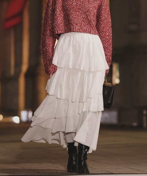 anuans（アニュアンス）の「コットンクレープティアードスカート（スカート・レディース・ホワイト/ダークブラウン/ブラック・SMALL/MEDIUM）」の7枚目の写真