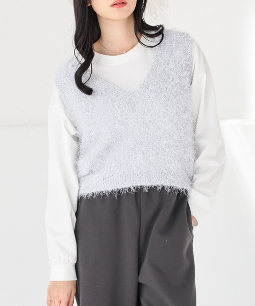 Honeys（ハニーズ）の「フェザーヤーンベスト（ベスト・レディース・ミント/グレー/アイボリー/ブラック・L/M）」の3枚目の写真