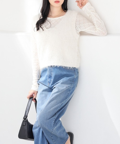 Honeys（ハニーズ）の「フェザーヤーンベスト（ベスト・レディース・ミント/グレー/アイボリー/ブラック・L/M）」の6枚目の写真