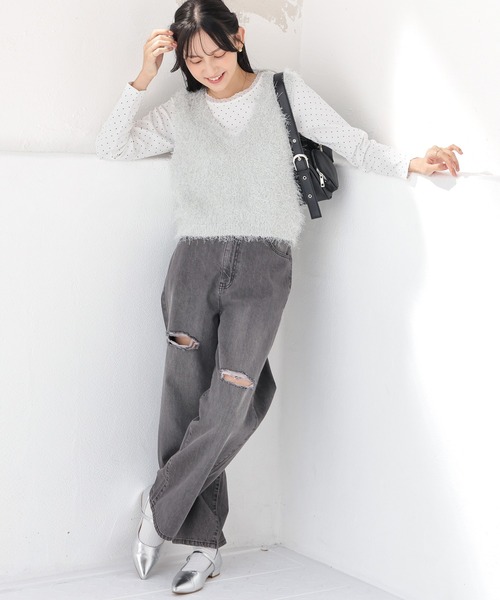 Honeys（ハニーズ）の「フェザーヤーンベスト（ベスト・レディース・ミント/グレー/アイボリー/ブラック・L/M）」の13枚目の写真