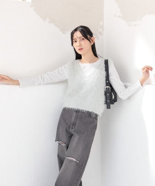 Honeys（ハニーズ）の「フェザーヤーンベスト（ベスト・レディース・ミント/グレー/アイボリー/ブラック・L/M）」の14枚目の写真