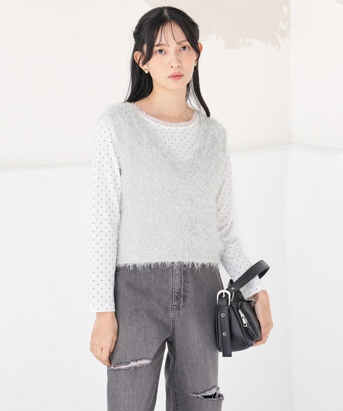 Honeys（ハニーズ）の「フェザーヤーンベスト（ベスト・レディース・ミント/グレー/アイボリー/ブラック・L/M）」の15枚目の写真