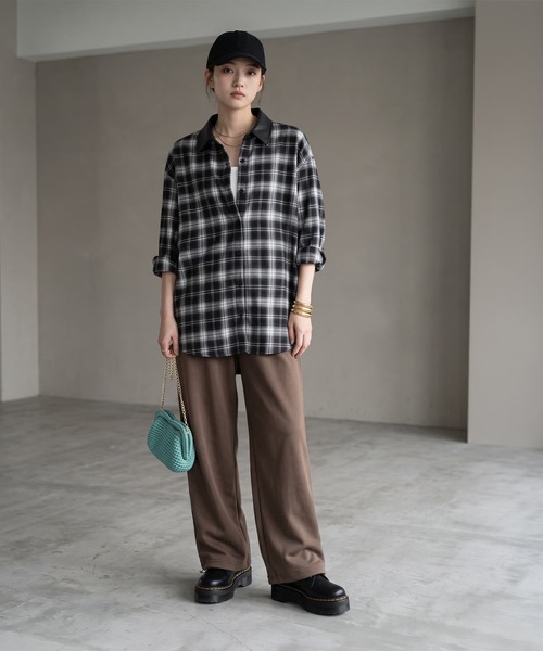 STYLE DELI(スタイルデリ)の「【BLK001】フェイクレザーカラーチェックシャツ(シャツ/ブラウス・レディース・レッド/ブラック・FREE)」の18枚目の写真