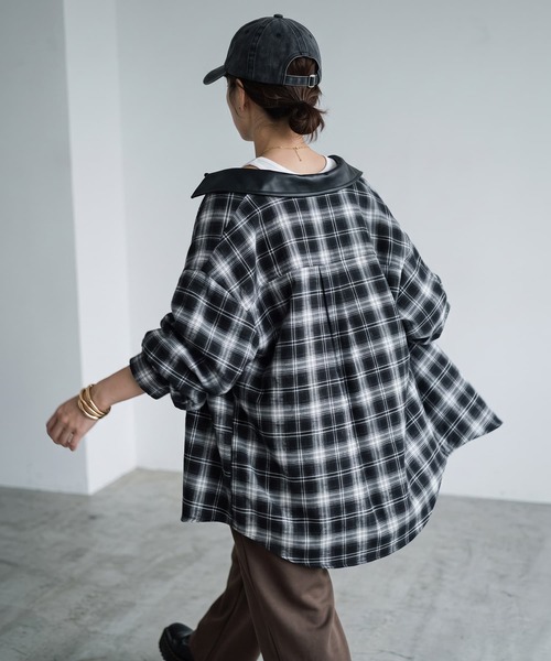 STYLE DELI(スタイルデリ)の「【BLK001】フェイクレザーカラーチェックシャツ(シャツ/ブラウス・レディース・レッド/ブラック・FREE)」の19枚目の写真
