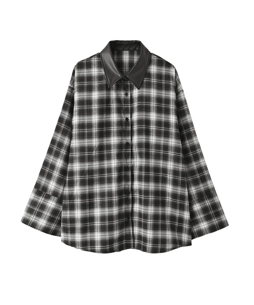 STYLE DELI(スタイルデリ)の「【BLK001】フェイクレザーカラーチェックシャツ(シャツ/ブラウス・レディース・レッド/ブラック・FREE)」の16枚目の写真
