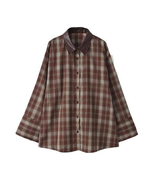 STYLE DELI(スタイルデリ)の「【BLK001】フェイクレザーカラーチェックシャツ(シャツ/ブラウス・レディース・レッド/ブラック・FREE)」の17枚目の写真
