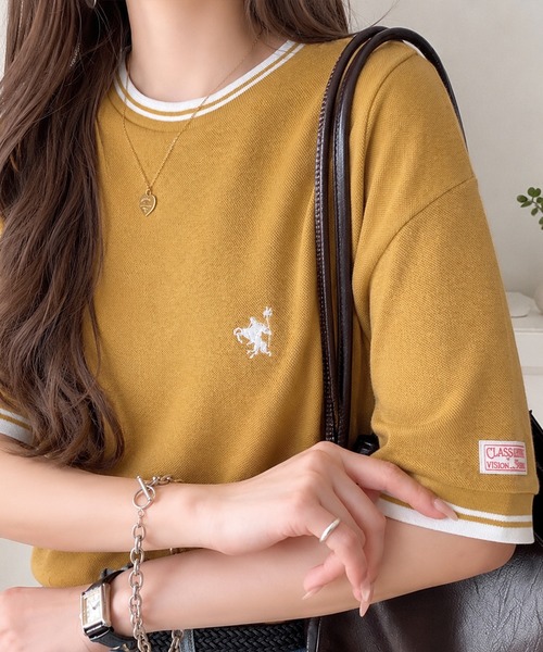 classicalelf（クラシカルエルフ）の「1枚で決まるから、つい手に取りたくなる。鹿の子素材 胸刺繍ルーズポロT（半袖）（Tシャツ/カットソー・レディース・ネイビー/ブラウン/アイボリー/ブラック/イエロー・X-LARGE/SMALL/MEDIUM/LARGE）」の5枚目の写真