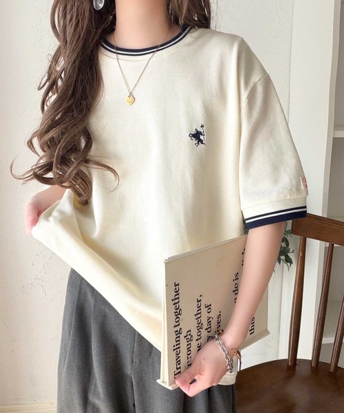 classicalelf（クラシカルエルフ）の「1枚で決まるから、つい手に取りたくなる。鹿の子素材 胸刺繍ルーズポロT（半袖）（Tシャツ/カットソー・レディース・ネイビー/ブラウン/アイボリー/ブラック/イエロー・X-LARGE/SMALL/MEDIUM/LARGE）」の9枚目の写真