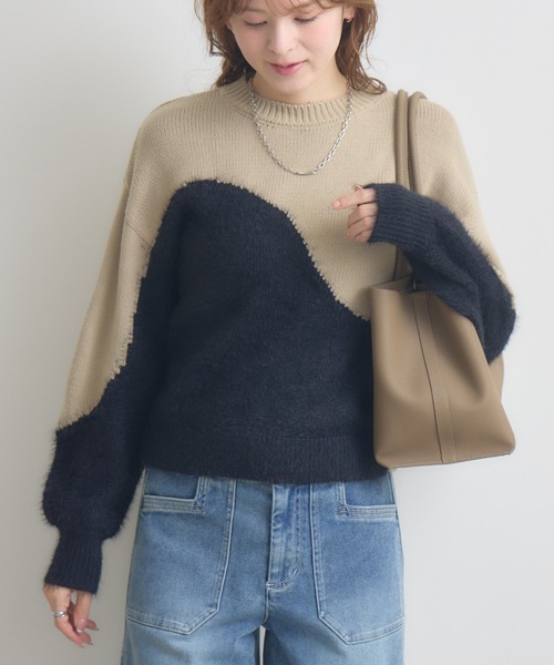 KATHARINE ROSS（キャサリンロス）の「【KATHARINE ROSS】5Gフェザー切替プルオーバー（ニット/セーター・レディース・ベージュ/モカ/オフホワイト・FREE）」の3枚目の写真