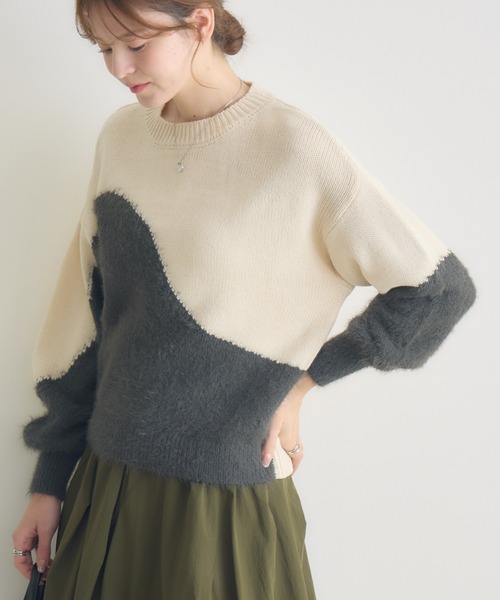 KATHARINE ROSS（キャサリンロス）の「【KATHARINE ROSS】5Gフェザー切替プルオーバー（ニット/セーター・レディース・ベージュ/モカ/オフホワイト・FREE）」の2枚目の写真