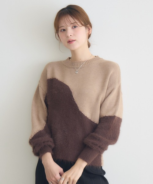 KATHARINE ROSS（キャサリンロス）の「【KATHARINE ROSS】5Gフェザー切替プルオーバー（ニット/セーター・レディース・ベージュ/モカ/オフホワイト・FREE）」の7枚目の写真