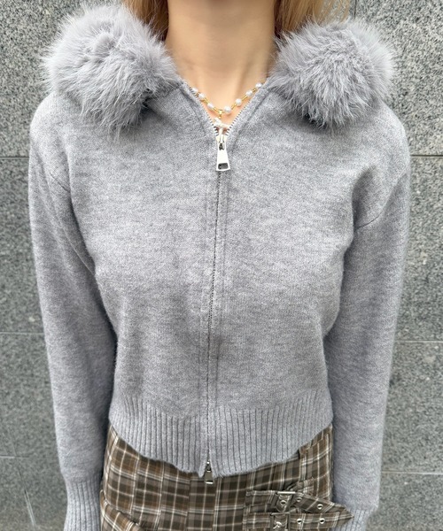 Judin（ジュディン）の「Embroidered fur knit hoodie【JD】（ニット/セーター・レディース・ホワイト/グレー/ベージュ・FREE）」の12枚目の写真