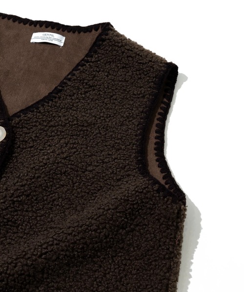 go slow caravan（ゴースローキャラバン）の「GENTIL/ジャンティー　ブランケットSt x ボアベスト（ベスト・レディース・ピンク/ブラウン・FREE）」の4枚目の写真