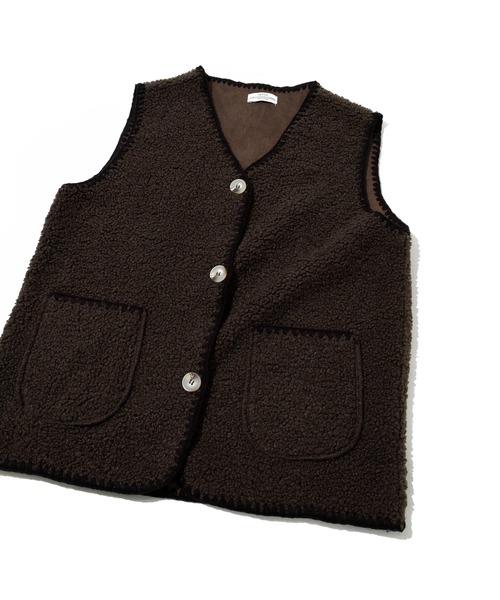 go slow caravan（ゴースローキャラバン）の「GENTIL/ジャンティー　ブランケットSt x ボアベスト（ベスト・レディース・ピンク/ブラウン・FREE）」の5枚目の写真