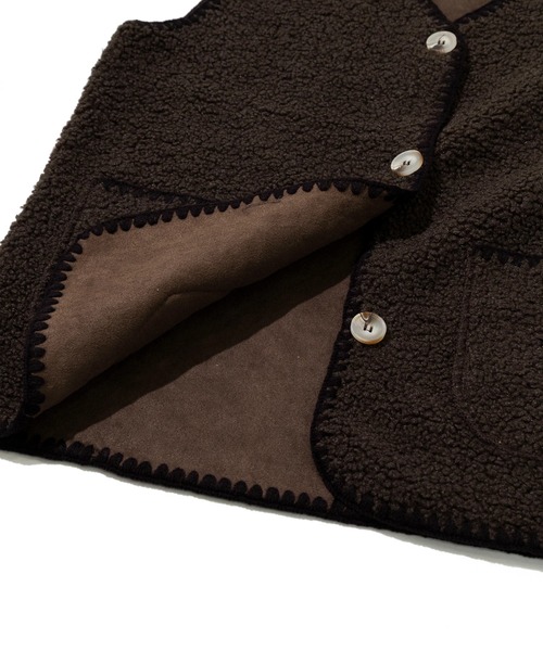 go slow caravan（ゴースローキャラバン）の「GENTIL/ジャンティー　ブランケットSt x ボアベスト（ベスト・レディース・ピンク/ブラウン・FREE）」の7枚目の写真