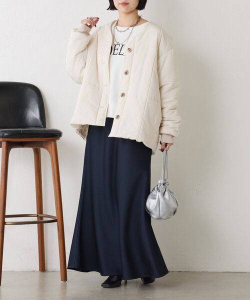 Jena espace merveilleux（ジェナ　エスパスメルヴェイユ）の「【軽量】キルティングラインジャケット（ノーカラージャケット・レディース・アイボリー/ブラウン・FREE）」の4枚目の写真