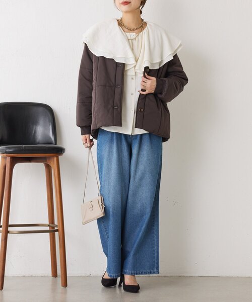 Jena espace merveilleux（ジェナ　エスパスメルヴェイユ）の「【軽量】キルティングラインジャケット（ノーカラージャケット・レディース・アイボリー/ブラウン・FREE）」の13枚目の写真
