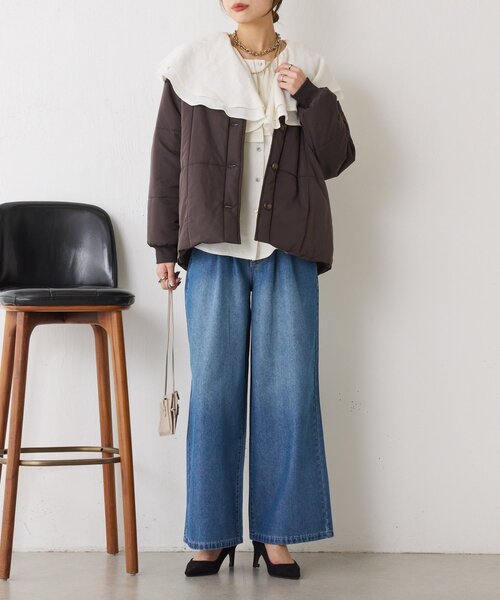 Jena espace merveilleux（ジェナ　エスパスメルヴェイユ）の「【軽量】キルティングラインジャケット（ノーカラージャケット・レディース・アイボリー/ブラウン・FREE）」の14枚目の写真