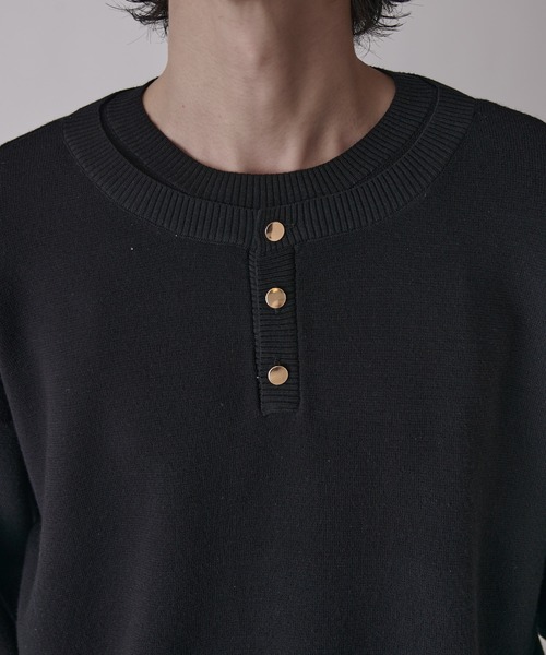 Lui's（ルイス）の「レイヤードヘンリー（ニット/セーター・メンズ・ネイビー/グレー/ブラック・M/S）」の5枚目の写真