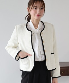 セール】ウォッシャブルギマメッシュパイピングジャケット（ノーカラー
