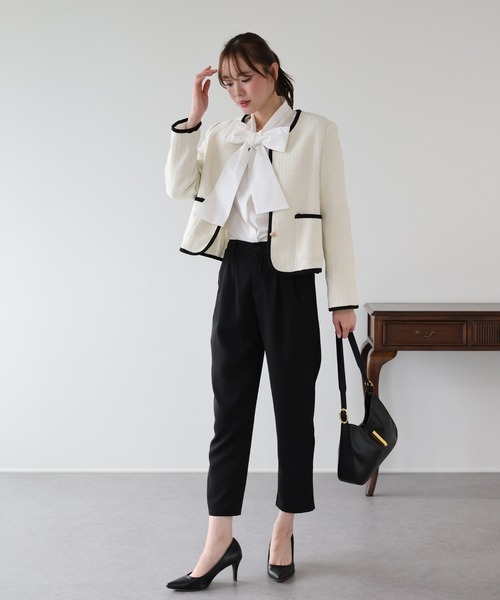 バイカラーパイピングジャケット（ノーカラージャケット）｜BLUEEAST