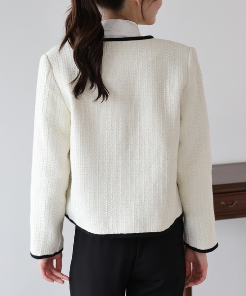 バイカラーパイピングジャケット（ノーカラージャケット）｜BLUEEAST